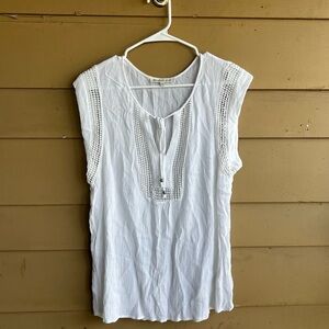 DANIEL RAINN Ivory Crochet Trim Gauze Blouse - Size XL - Summer Classic Casual